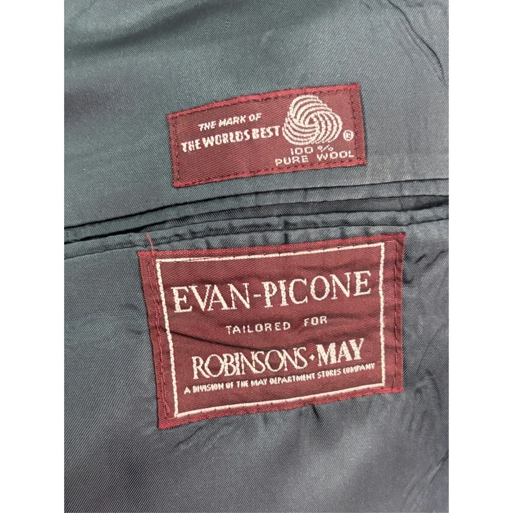 vtg 90s Evan Picone 44L 33x32 2pc Pant Suit Double Breasted Flannel Wool USA